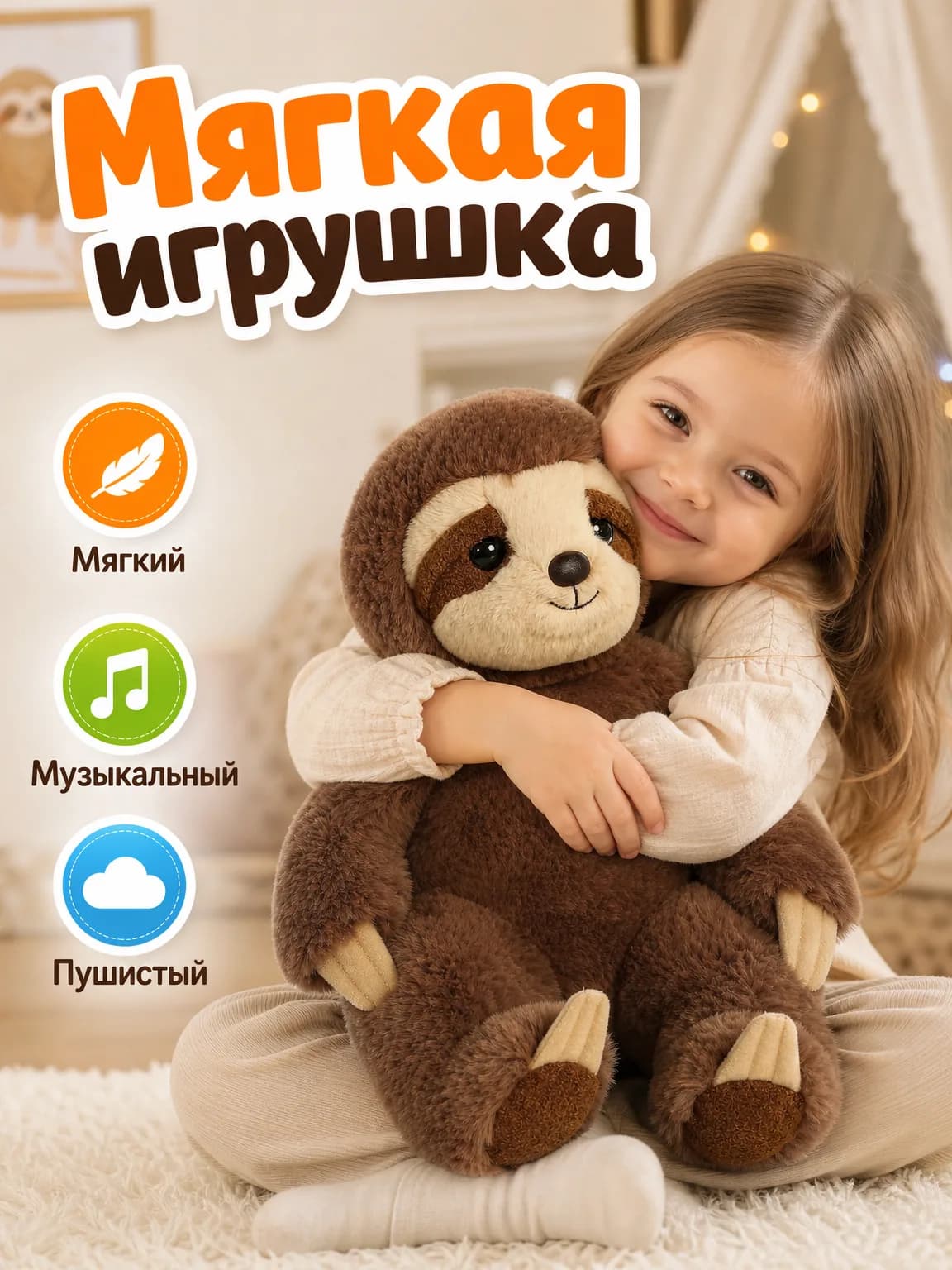 Карточка мягкой игрушки с ребёнком для Wildberries